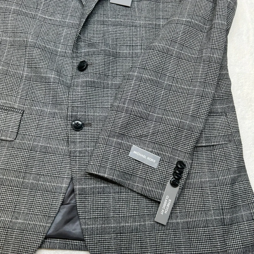 Michael Kors‎ Kent Sport Coat Mens 40R 40 Black White Plaid Stretch Classic $295